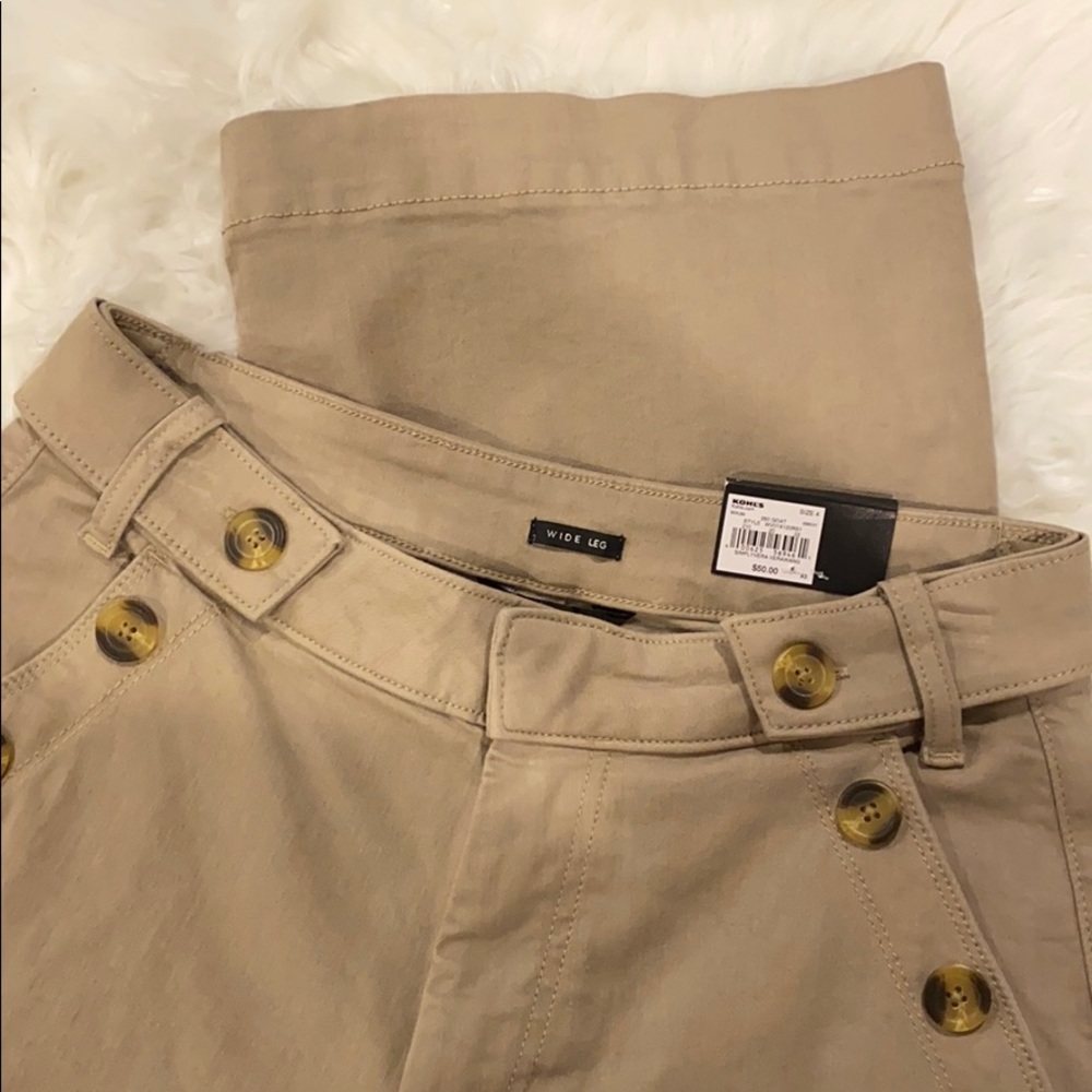 Crop Wide-Leg Tan Jeans w/ Side Pocket Buttons - Picture 3 of 11